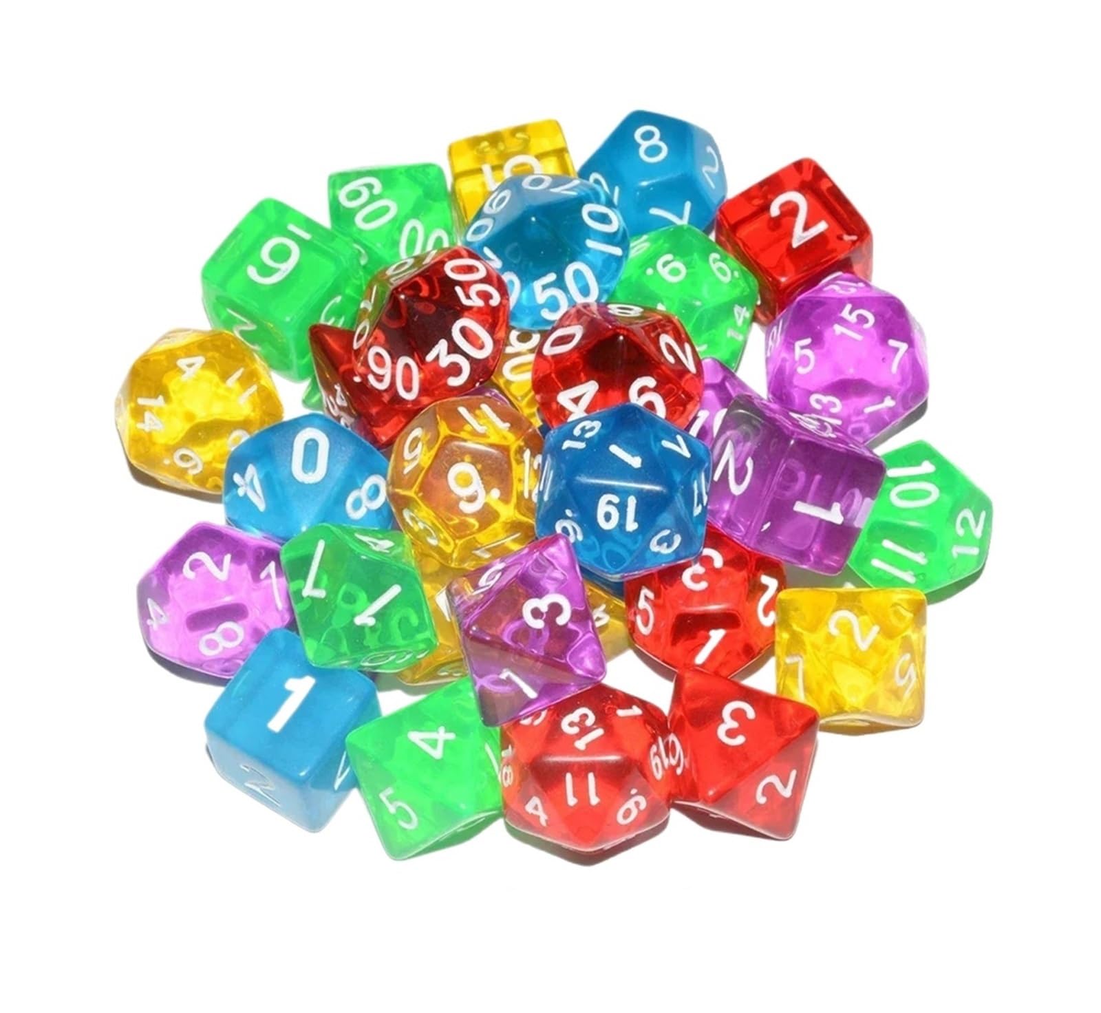 Zestaw 105/70/49/35/21/7 sztuk kości z etui D4-D20 przezroczysty efekt wielościenny do gier planszowych RPG(7x10 70Pcs)