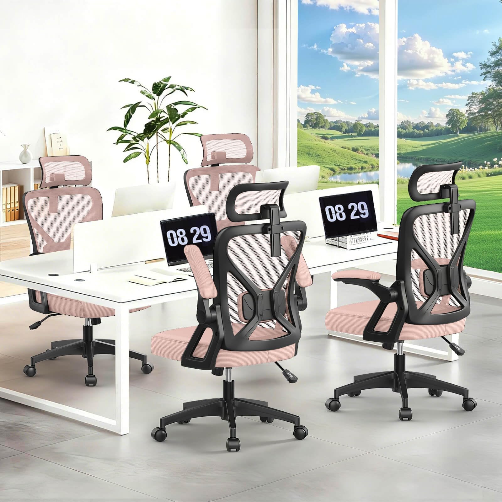 Ergonomiczne krzesło biurowe z wysokim oparciem, z podparciem lędźwiowym, regulowanym zagłówkiem i wyściełanymi podłokietnikami, komfortowy fotel biurkowy premium, do użytku domowego i biurowego