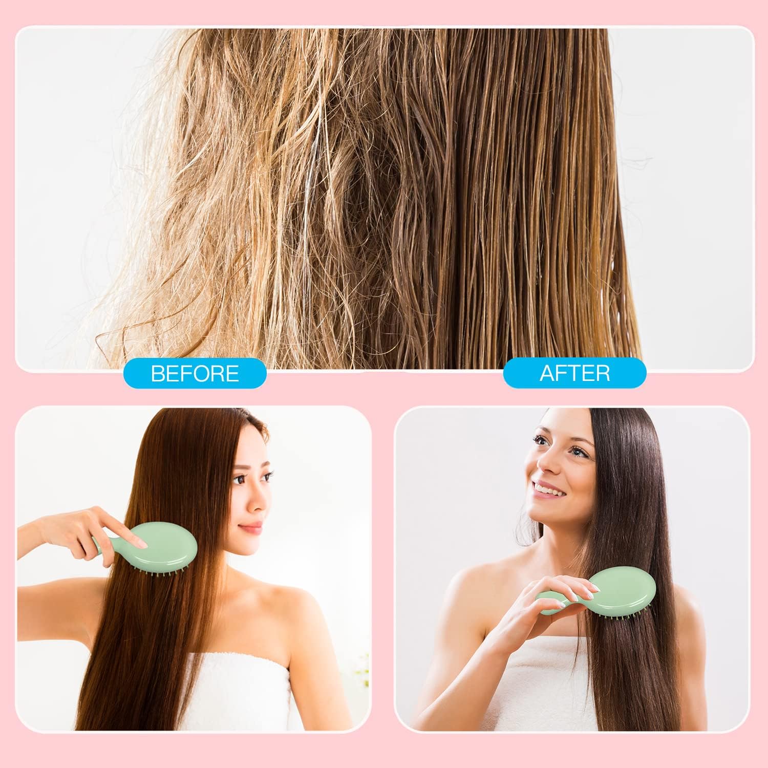 24 mini cepillos de pelo húmedo, cepillo de viaje para desenredar