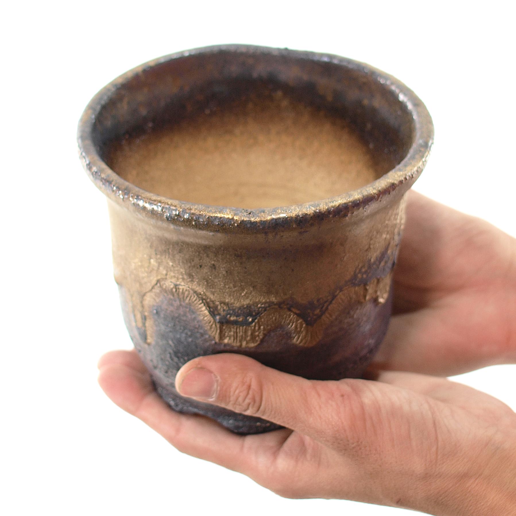 Amazon.co.jp: 盆栽妙 植木鉢 陶器鉢 盆栽鉢 山野草鉢 4号 金彩中深 