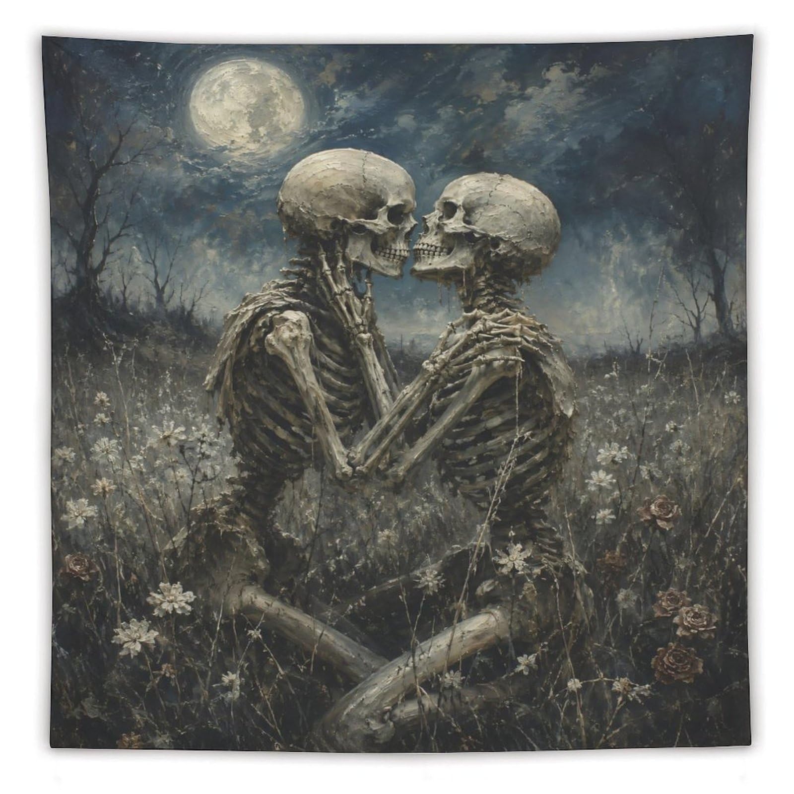 W7C8U2X3 Skeleton Couple Moonlit Field Wall Tapestry, Bedroom