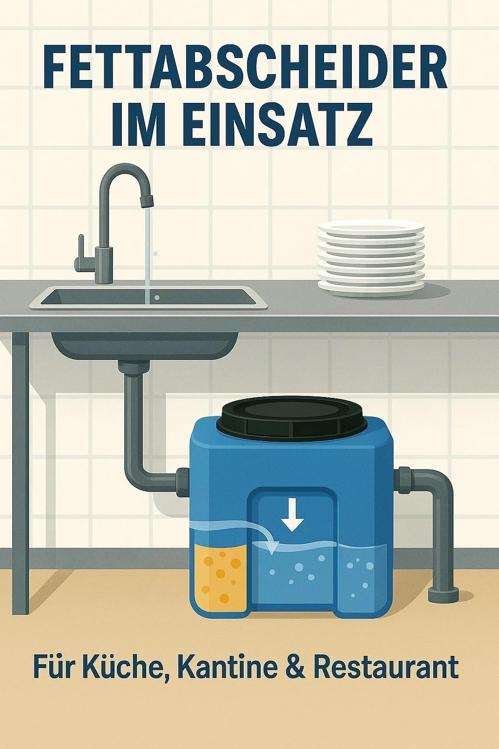 KMND Fettabscheider 40L Untertisch Gastro - DIN EN 1825 Zugelassen - PE-HD Fettfangsystem Vorabscheider - Fetttrenner für Gastroküchen Foodtruck Restaurant - Kompakt Leicht - Fat Separator