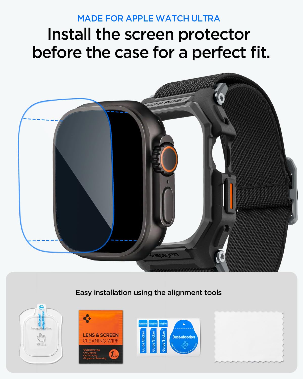 Spigen Lite Fit Pro Hülle mit Armband und gehärtetem Glas Displayschutz kompatibel mit Apple Watch Ultra 3/2/1 49mm - Matt Schwarz