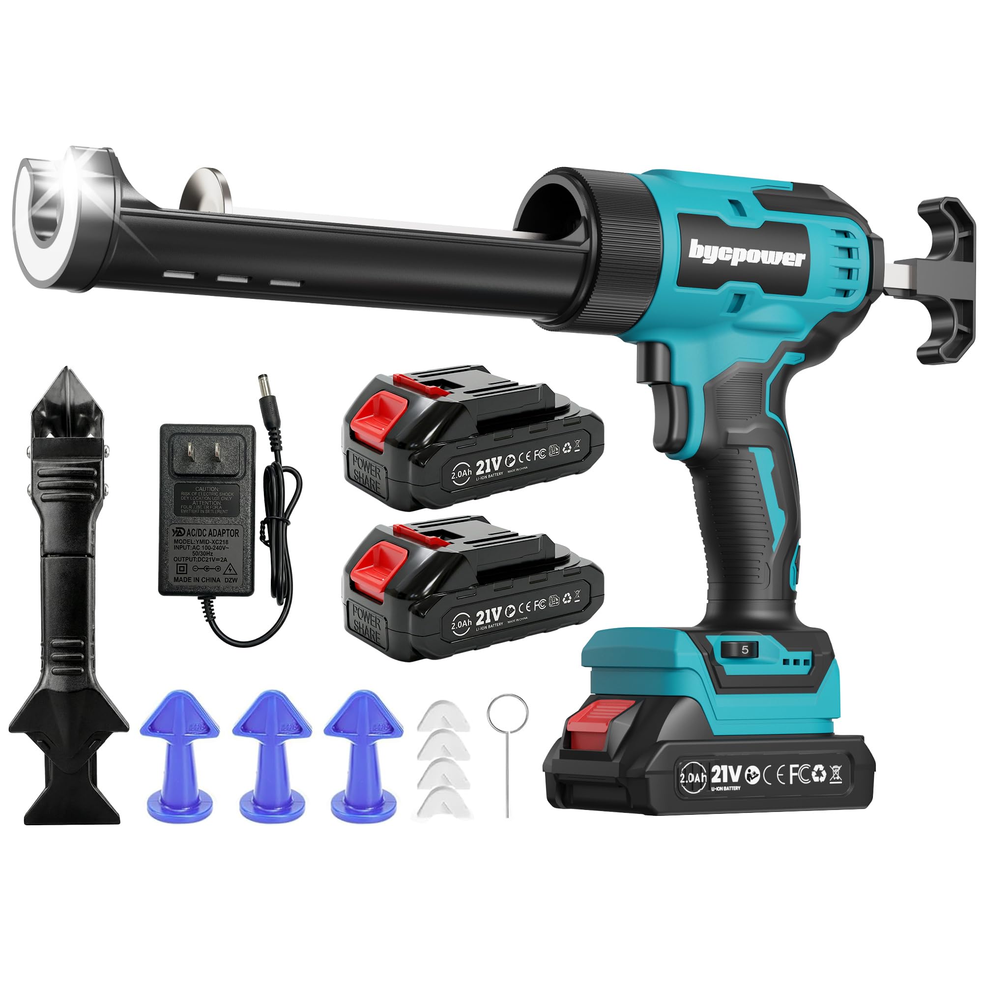 Akku-kartuschenpresse kompatibel mit Makita LXT-18V, 2x2000mAh Akkus, 6 Geschwindigkeiten, Max 1100Lb, LED-Licht, für 300ml Kartuschen