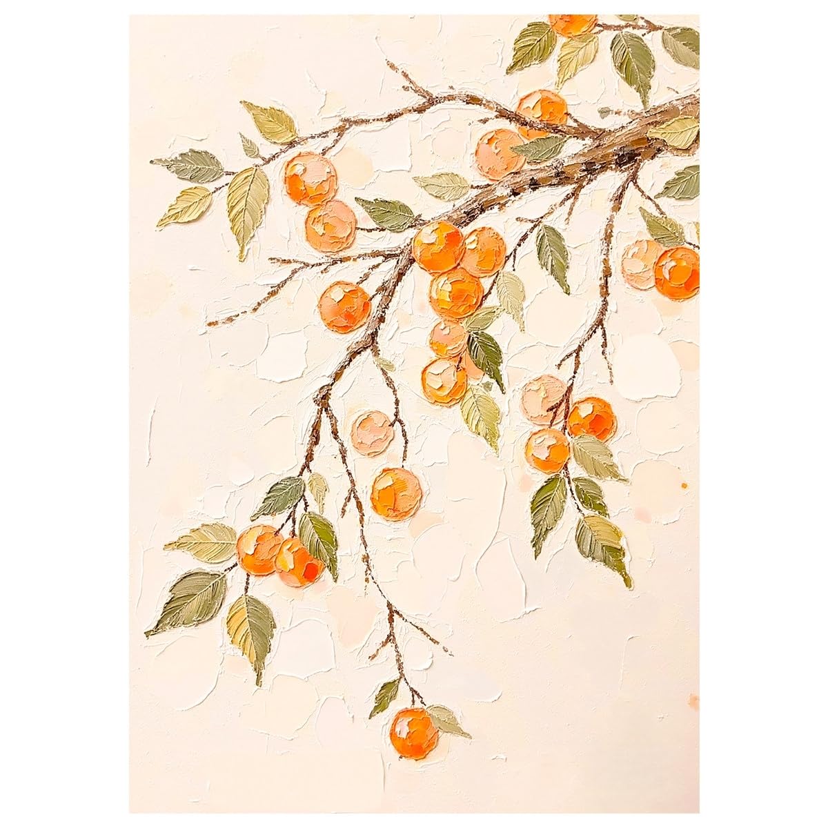 LCDIUDIU Hand Painted Canvas Wall Art Orange Thick Textured Persimmon Tree Art Abstract Fruit Branch Wall Decor Unframed Modern Artwork for Living Room Bedroom 120X180Cm(48X72Inch)