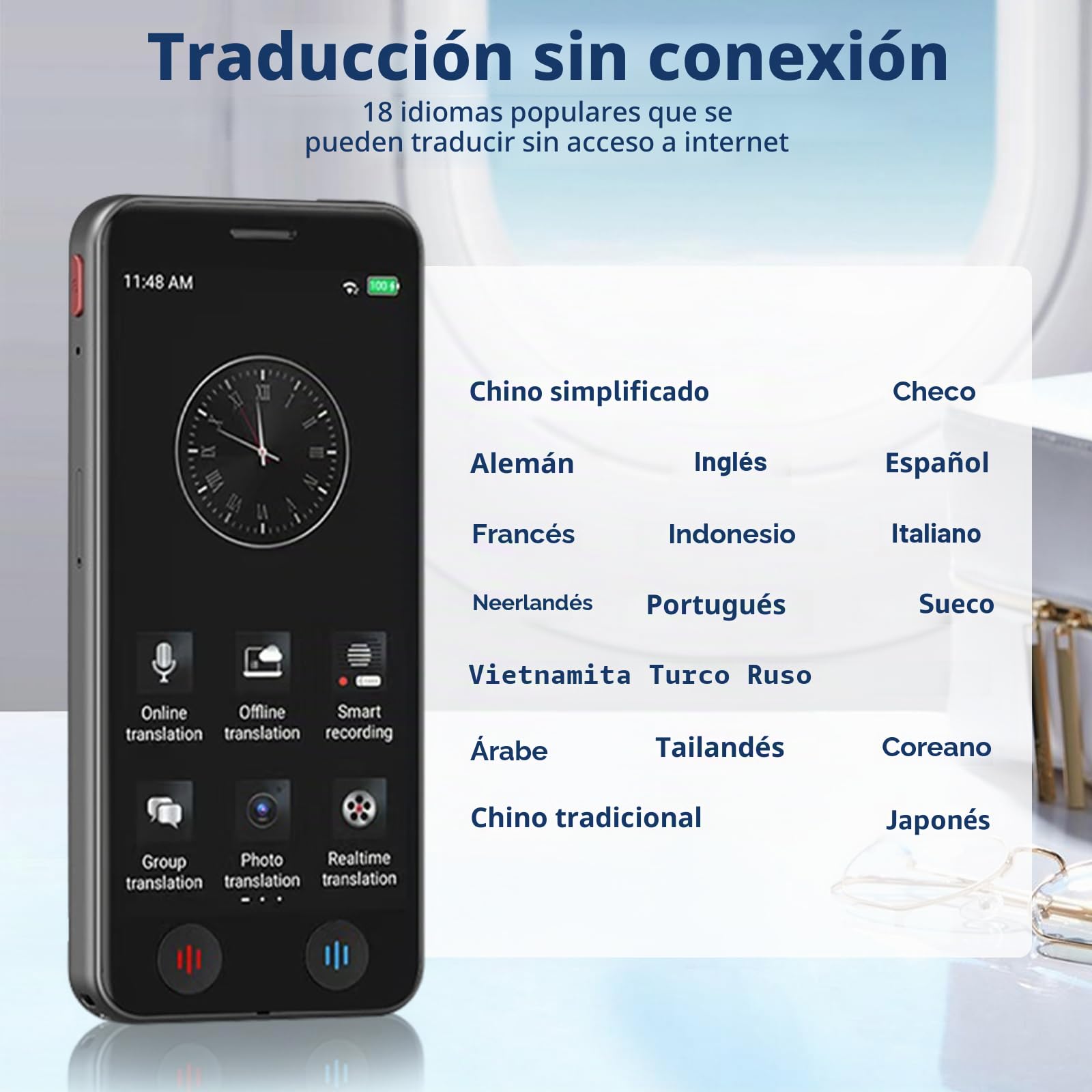 Dispositivo traductor de idiomas de IA, 139 idiomas en línea y fuera de línea, 98% de precisión, traducción instantánea de fotos de texto de voz de 0,2 s, traductor instantáneo portátil de 5