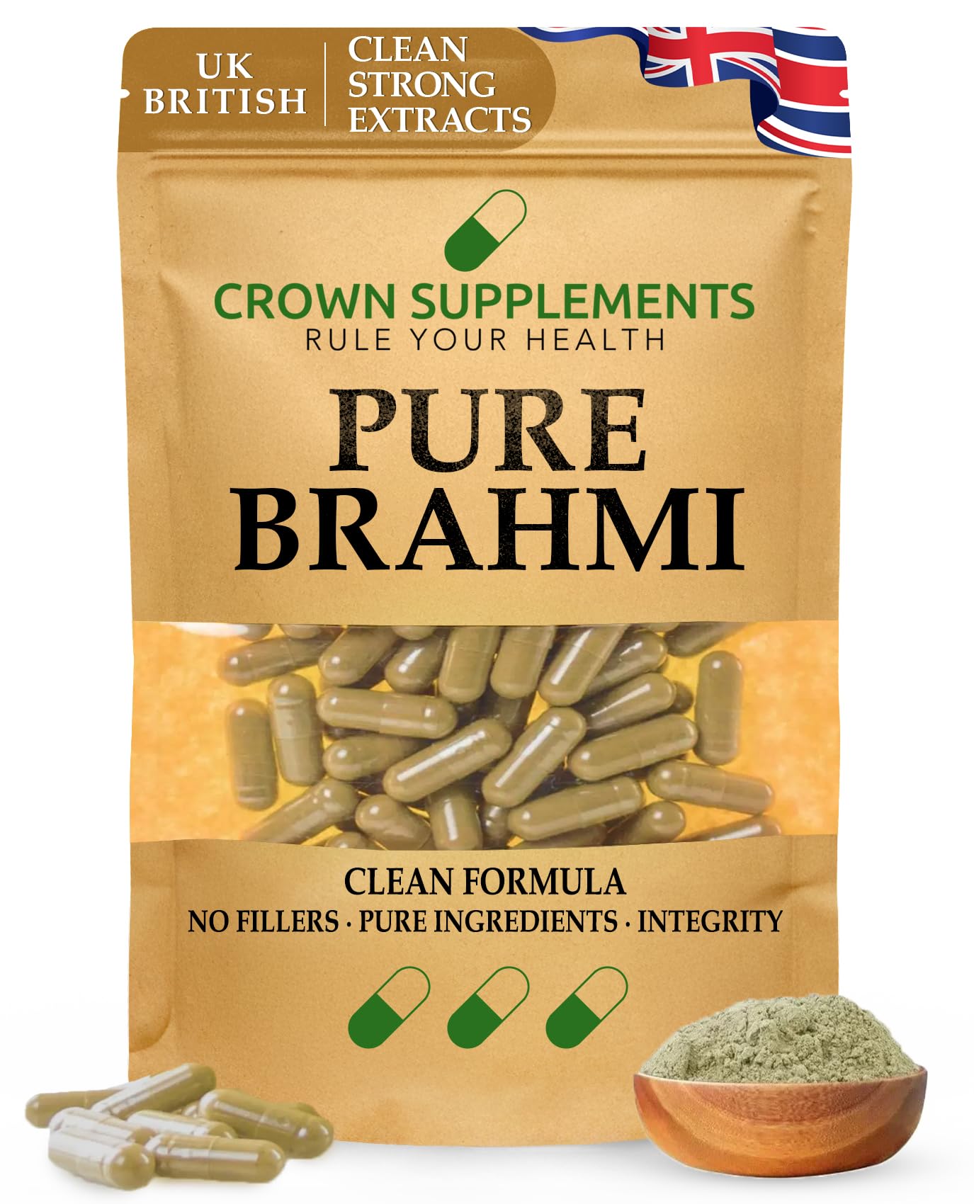 Pure Brahmi Capsules | Clean Formula | Natural Bacosides | Crown Supplements UK (90 Capsules)