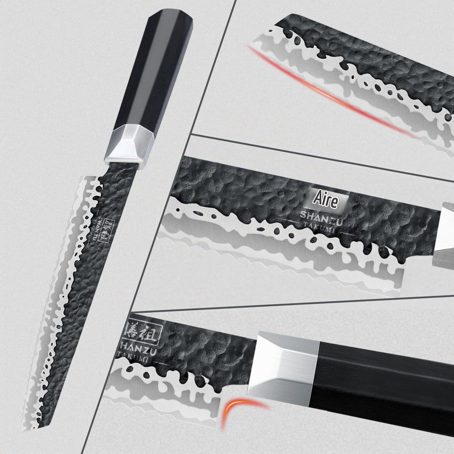 SHAN ZU Cuchillo Pan Cocina Japonés 20cm Dentado Acero Forjado 7 Capas