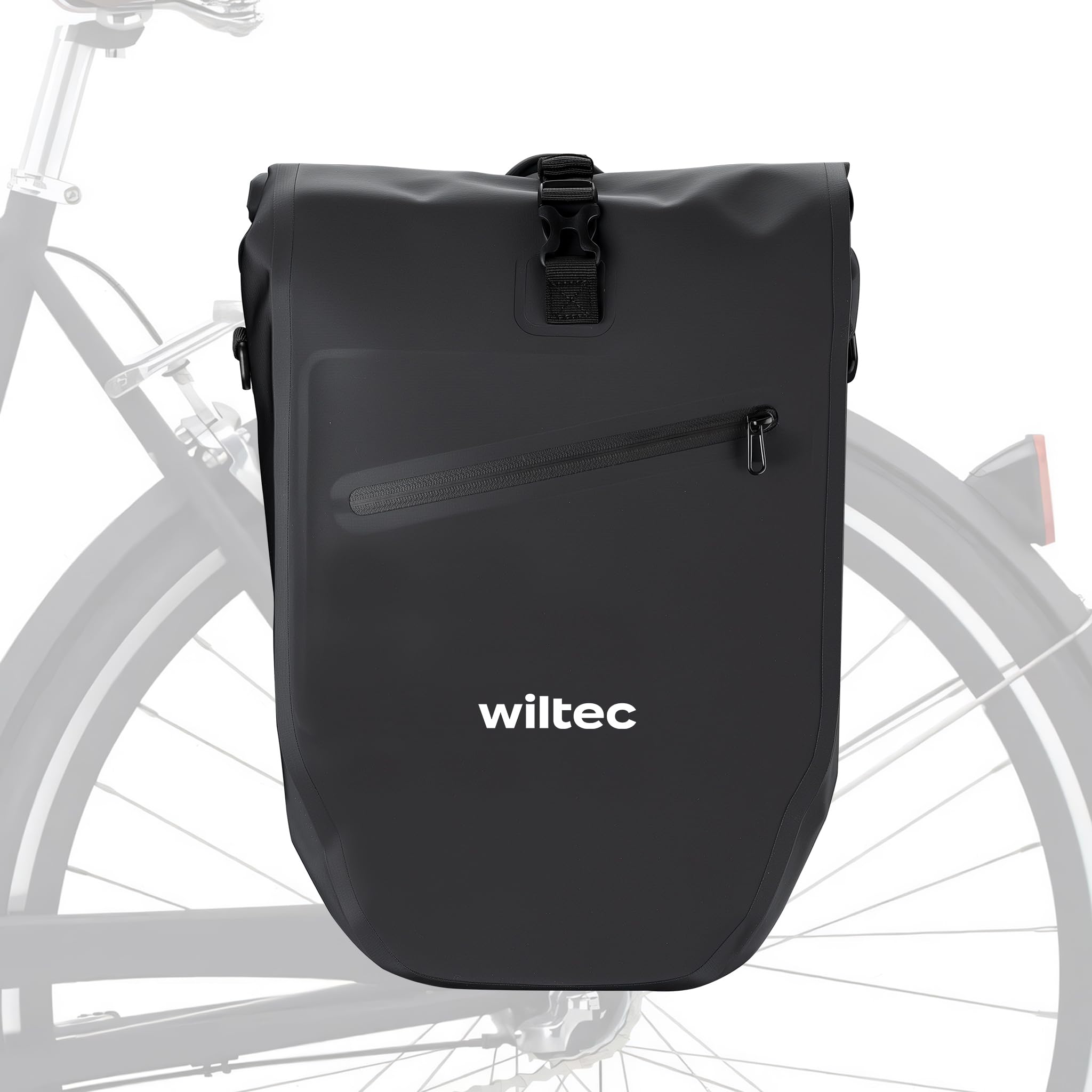 WilTec Pannier Bag with 28-Litre Storage Capacity, Black Bike Bag Made of Water-Resistant and Durable Tear-Resistant Material, Easy to Attach and Fits Most Bike Pannier Racks
