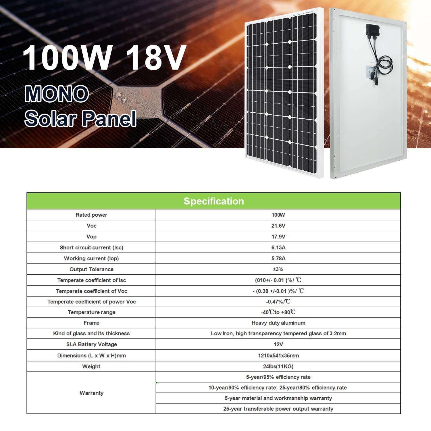 ECO-WORTHY - Pannelli solari monocristalini portatili da 200 W (2 pezzi da 100 W) da 18 V, batteria da 12 V, per camper, barca, camper