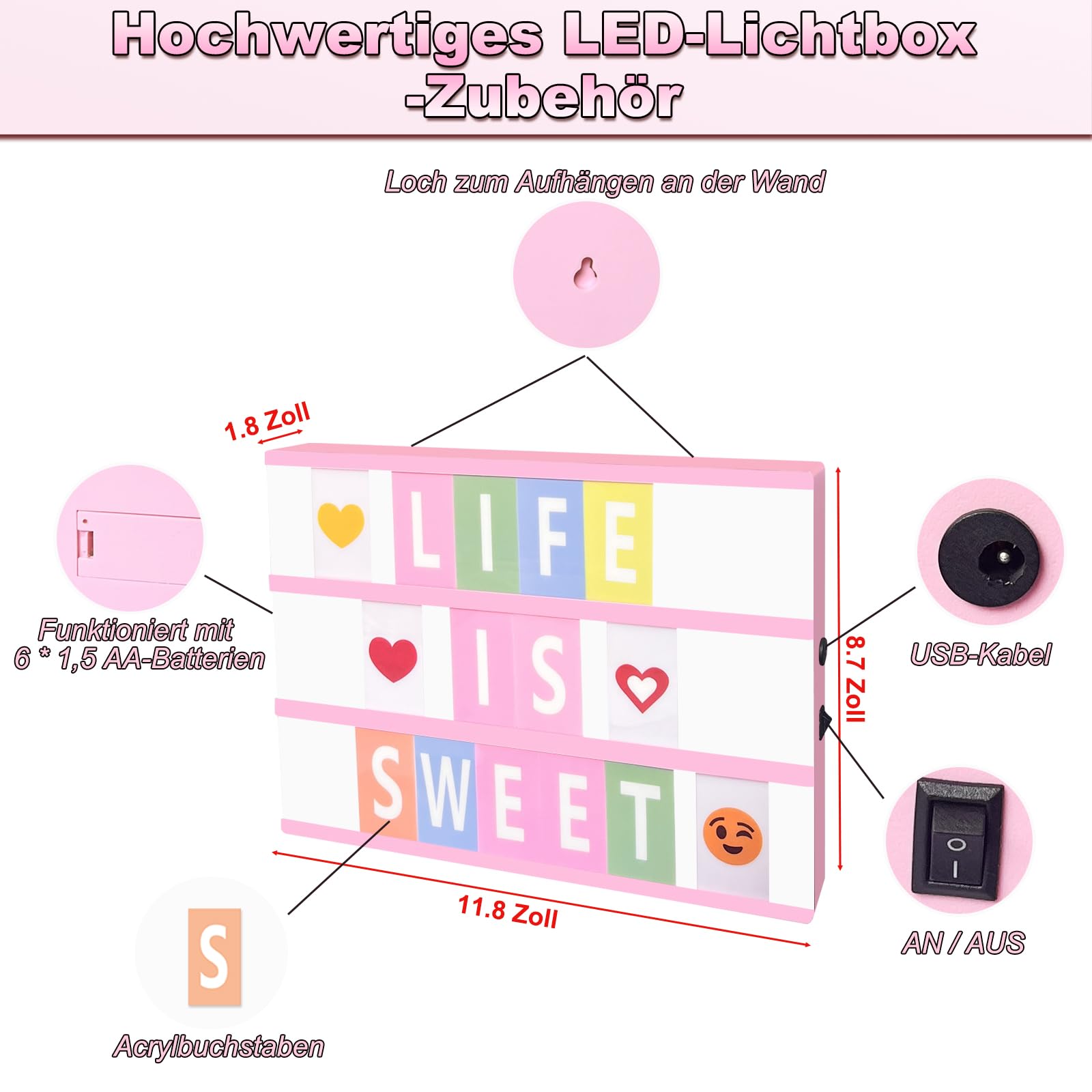 Boîte Lumineuse LED A4 Avec 192 Lettres - 16 Couleurs, Télécommande, USB