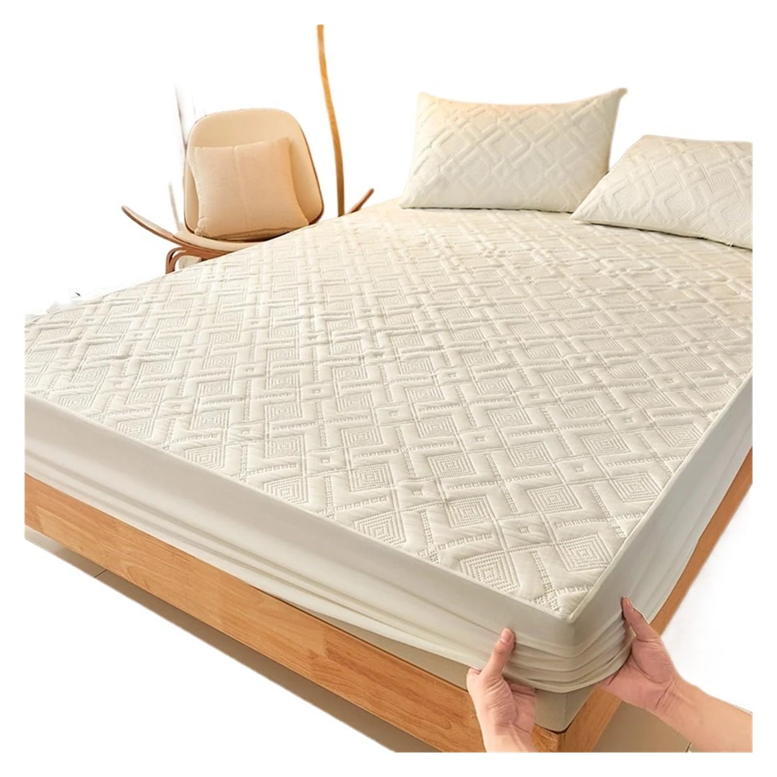 1 protège-Matelas matelassé épais et imperméable, antidérapant Anti-poussière, Drap-Housse pour Les Chambres et Les hôtels(White,180x200x30cm)