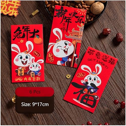 6 sobres rojos chinos 2023 diseños del año de conejo chino Hongbao de la suerte regalos para empleados amigos familiares niños novias sobre rojo 2