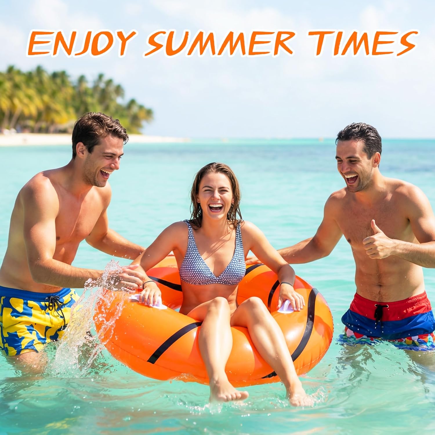 Soulchen 6 Pack 32.5 Inch Giant Basketball Inflatable Pool Floats Large Basketball Swim Rings Pool Tubes Floating Rafts for Adults Summer Swimming Beach Lake Sports Party Birthday Decorations Fun Gift