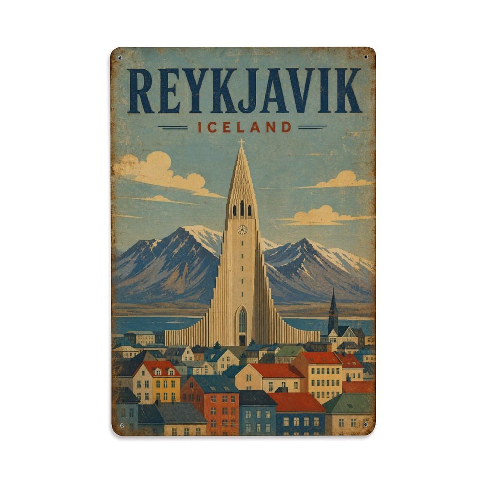 Metal Tin Sign Retro Travel Iceland Reykjavik