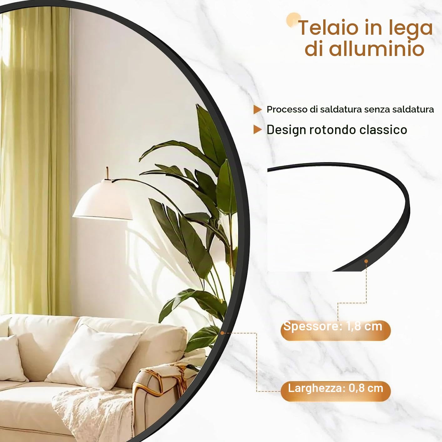 Koonmi Specchio rotondo grande 106 cm nero, specchio da parete rotondo con telaio in lega di alluminio per bagno, lavandino, soggiorno, camera da letto, decorazione da parete d'ingresso