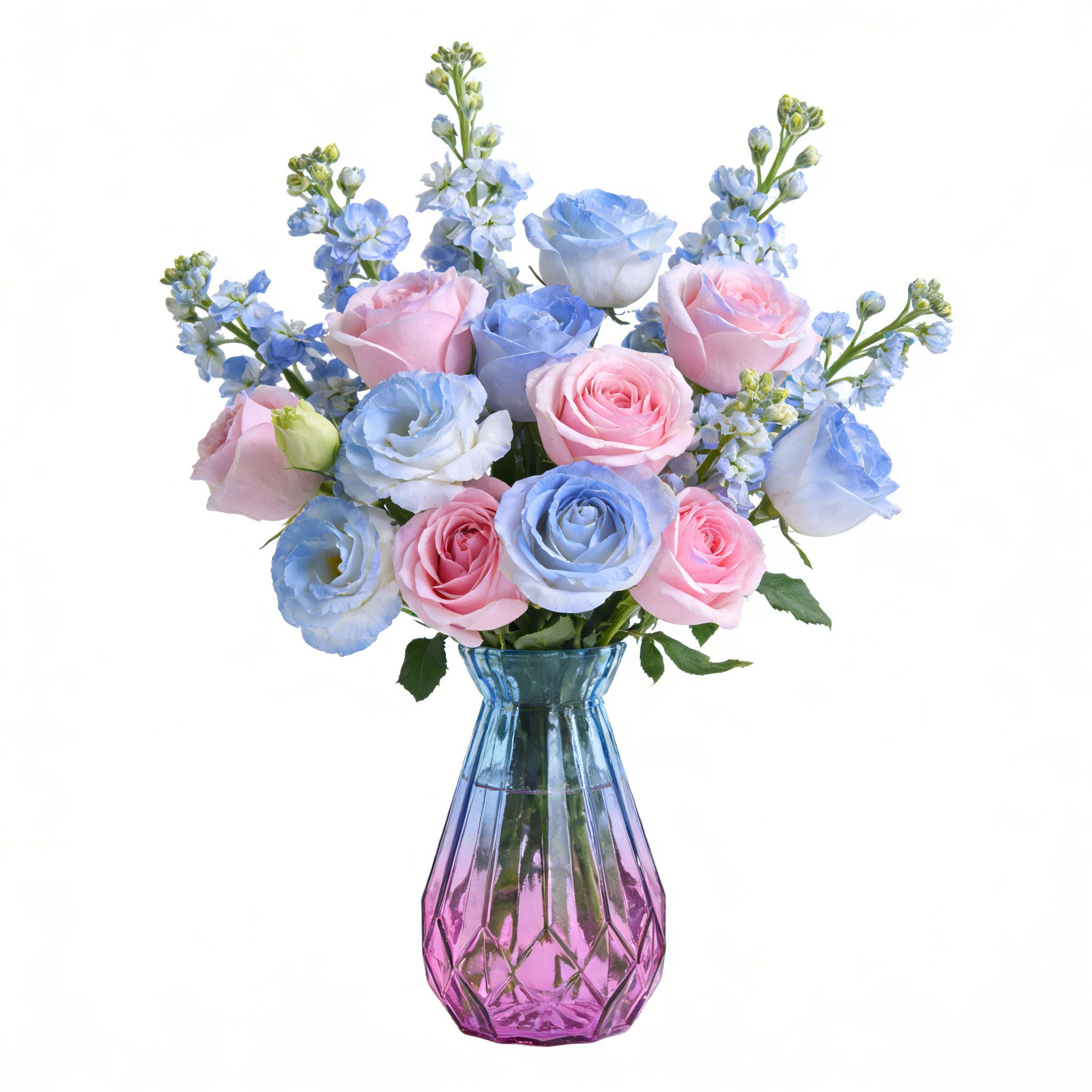 Glass Vase - Small Rustic Vases for Flowers Gradient Blue Purple Vases for Home Decor Wedding Dinner Table Office Bedroom