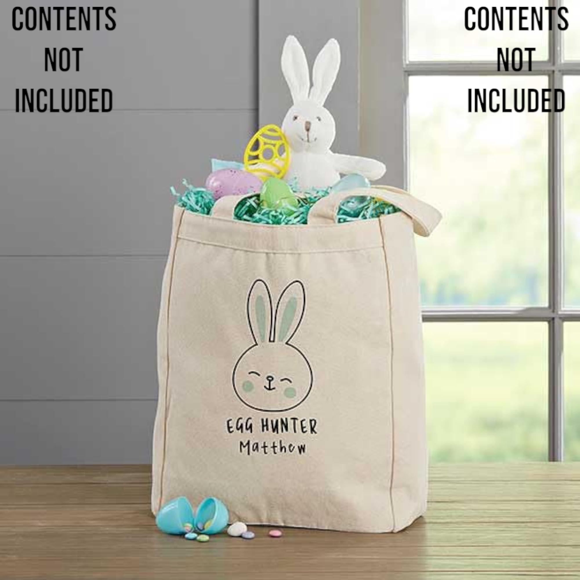 Personalization Universe Easter Bunny Icon Personalized Photo Canvas Tote Bag with Handles, For Easter Eggs and Gifts, Custom Easter Basket Alternative - Large 15