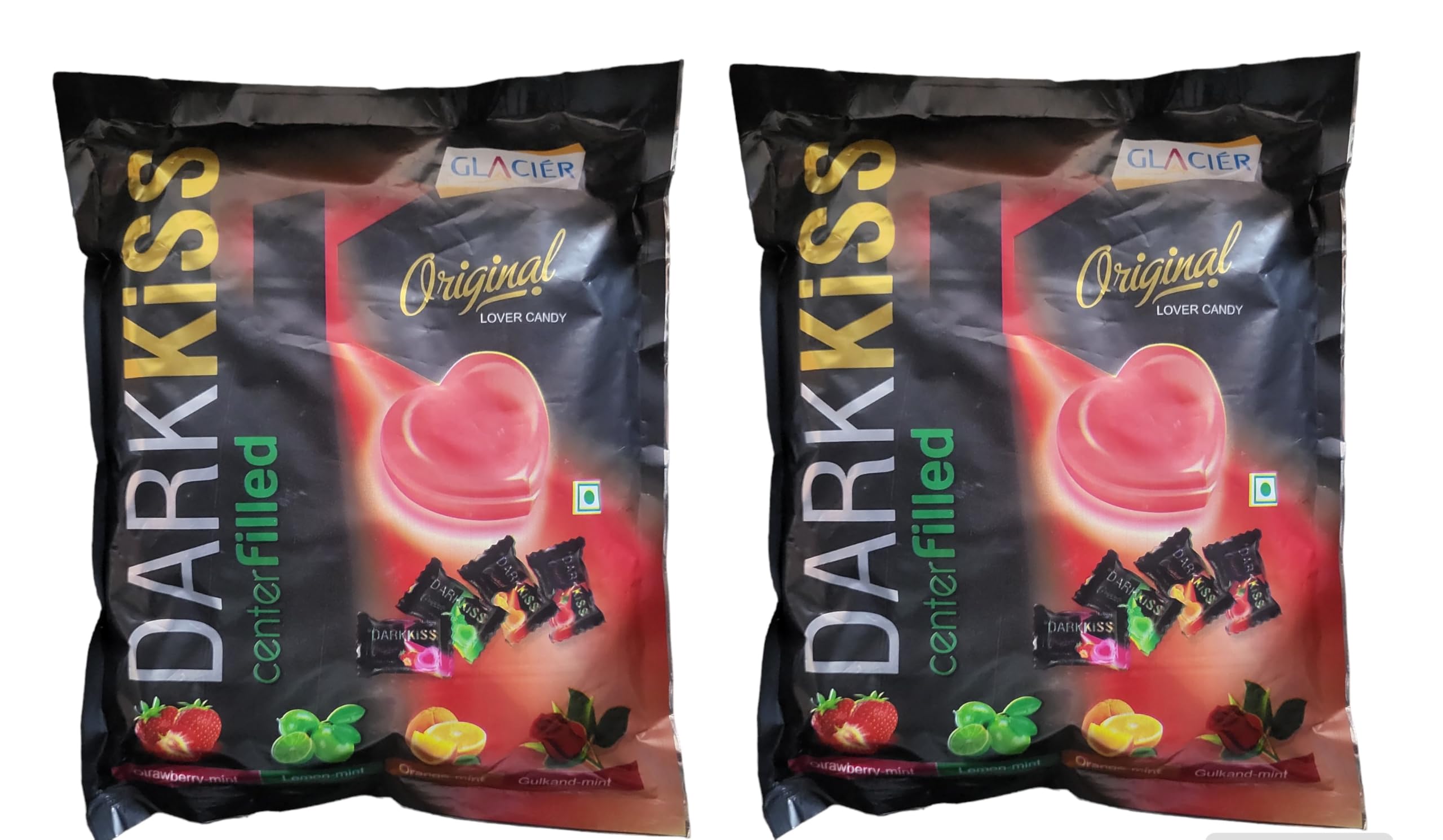 Glacier Dark Kiss Candy | Center Filled Original Lover Candy | 150 pcs Delicious Candies in Each | Pack of 2