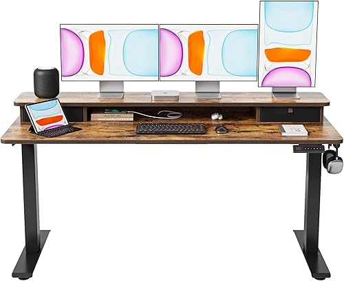 Miniatura 58 de BANTI Escritorio eléctrico de pie de 40 x 24 pulgadas con cajones dobles, mesa de pie ajustable en altura, escritorio de oficina en casa con estante