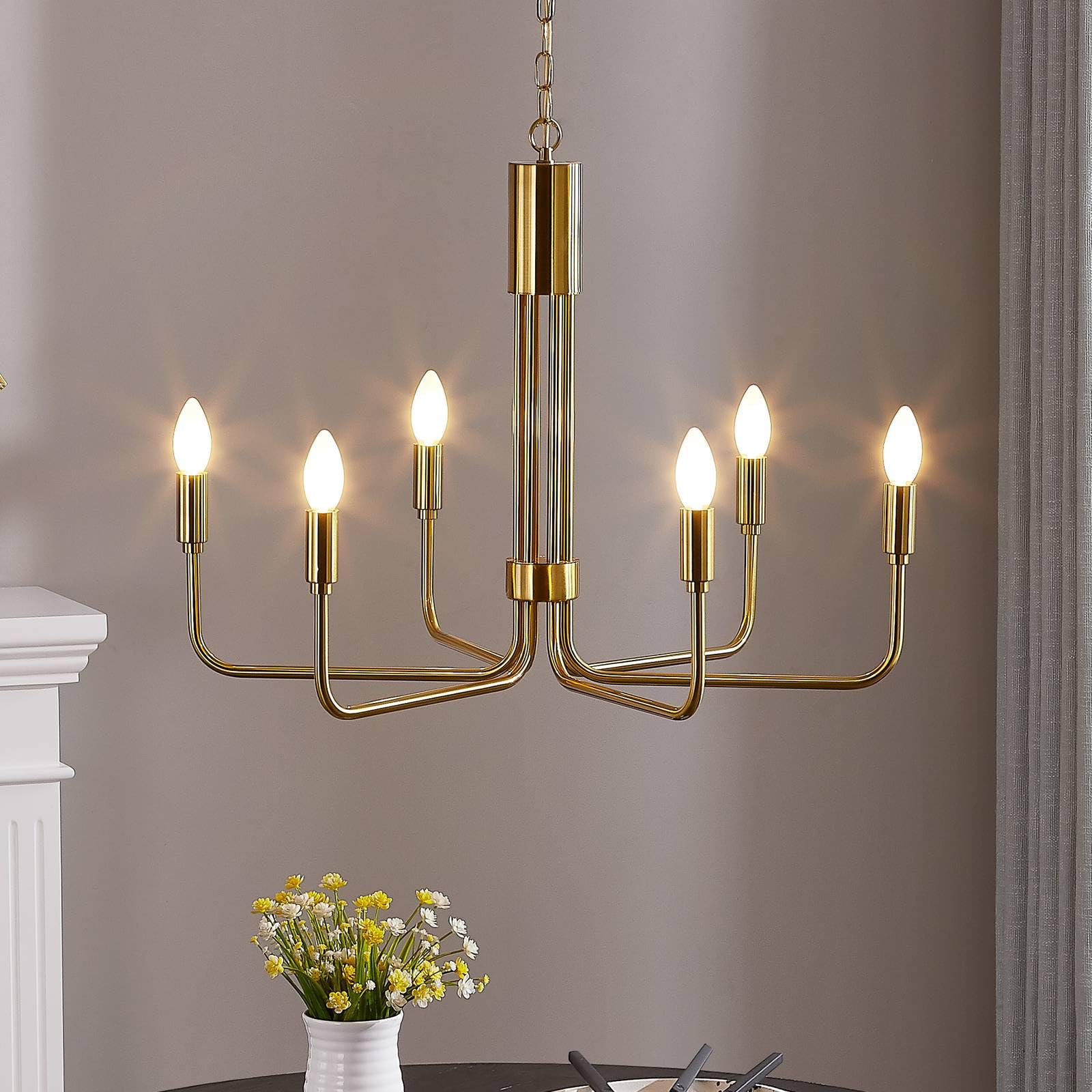 Lindby Kronleuchter Elanova (Retro, Vintage Antik) in Gold/Messing aus Metall (6 flammig E14) - Pendelleuchte Hängelampe Lüster Lampe Deckenleuchte Deckenlampe Wohnzimmerleuchte