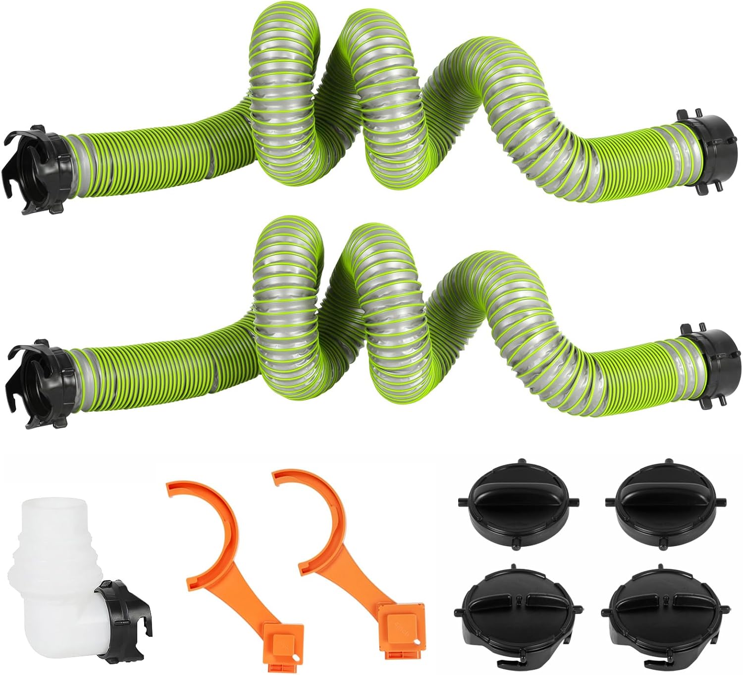 20FT RV Sewer Hose, Extreme Heavy Duty TPE Material for Abrasion Resistance and Crush Protection, Camper Sewer Hose Kit with Pre-Attached Bayonet Fittings, 4-in-1 Adapter Elbow and Wrench Green 20FT