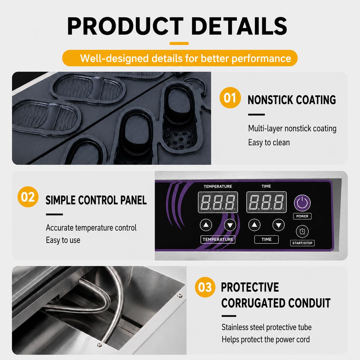Gofrera Comercial con Forma de Zapato, Máquina Queso 3000W 6hole | Controles Precisos de Temperatura y Temporizador Son Ideales para Gofres de Queso Coreanos.