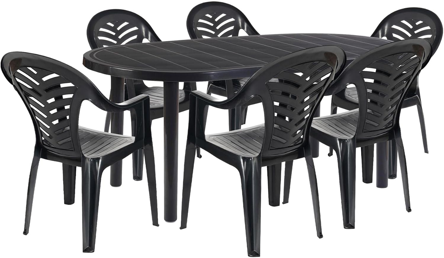 Resol 7 Piece Grey 90cm x 180cm Brava Oval Plastic Garden 6Seater