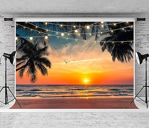 Miniatura 3 de Sensfun Telón de fondo de playa y puesta de sol Hawaii, palmeras tropicales de Luau, fondo para fotografía de verano, playa, vacaciones, boda,