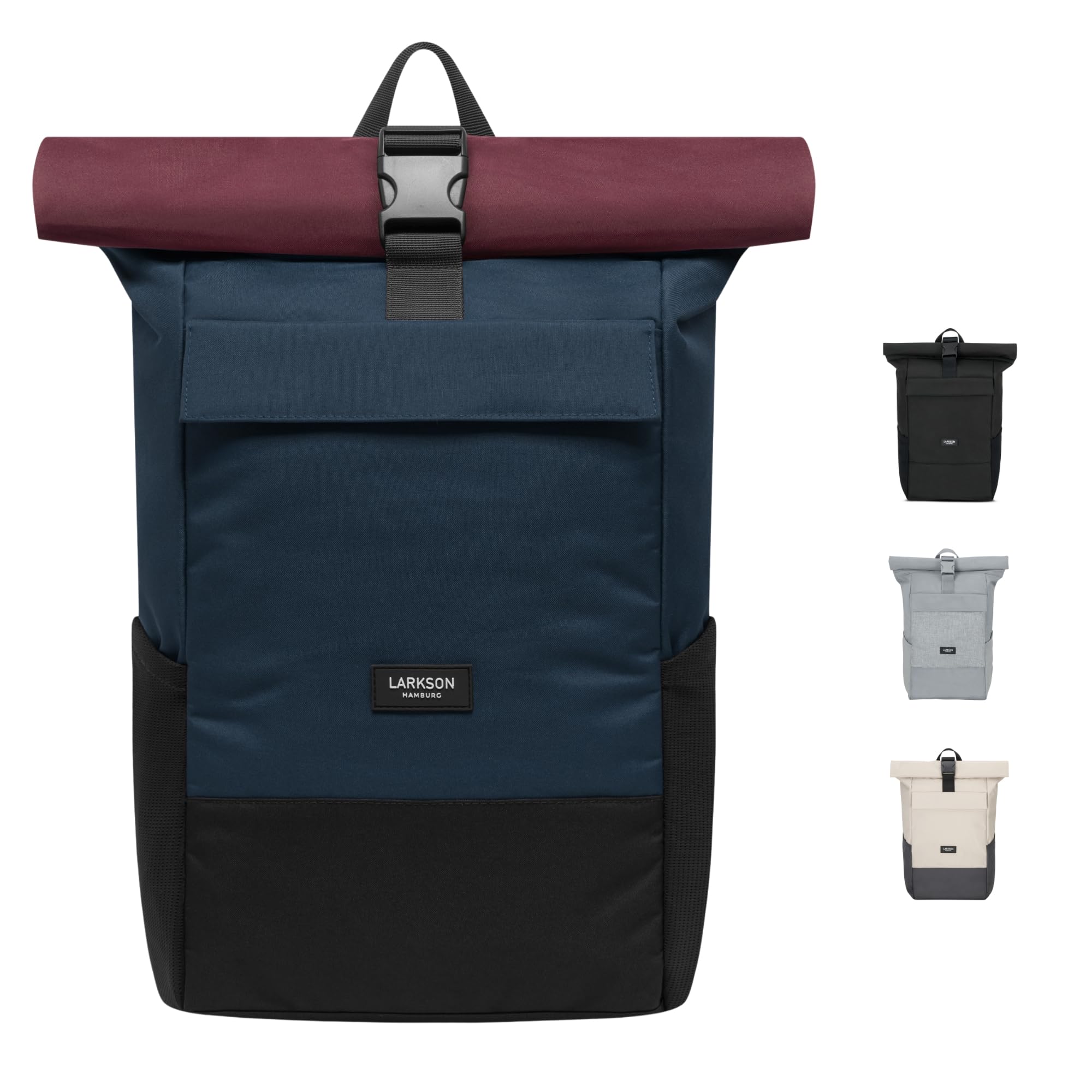 Larkson Roll Top Backpack Women & Men Blue Red - No 4 - Rucksack for University, School, Office - College Laptop Bag 16 Inches - Water-Repellent