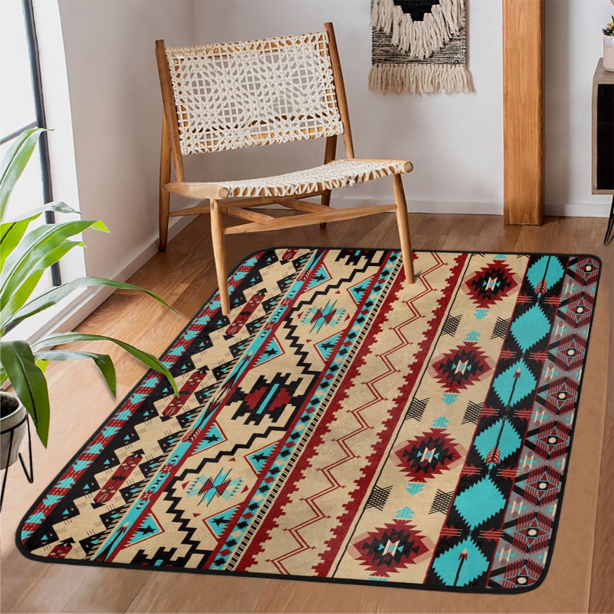 Grand tapis ethnique 122x160 cm antidérapant et lavable en machine pour salon et chambre