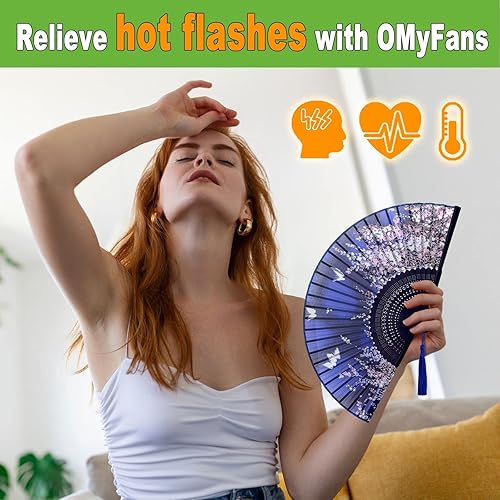 Miniatura 4 de Hand Fan for Women Foldable - Folding Chinese Japanese Vintage Bamboo Silk Fan - Ideal for Hot Flashes, Church, EDM, Festivals, Dancing and Gifts