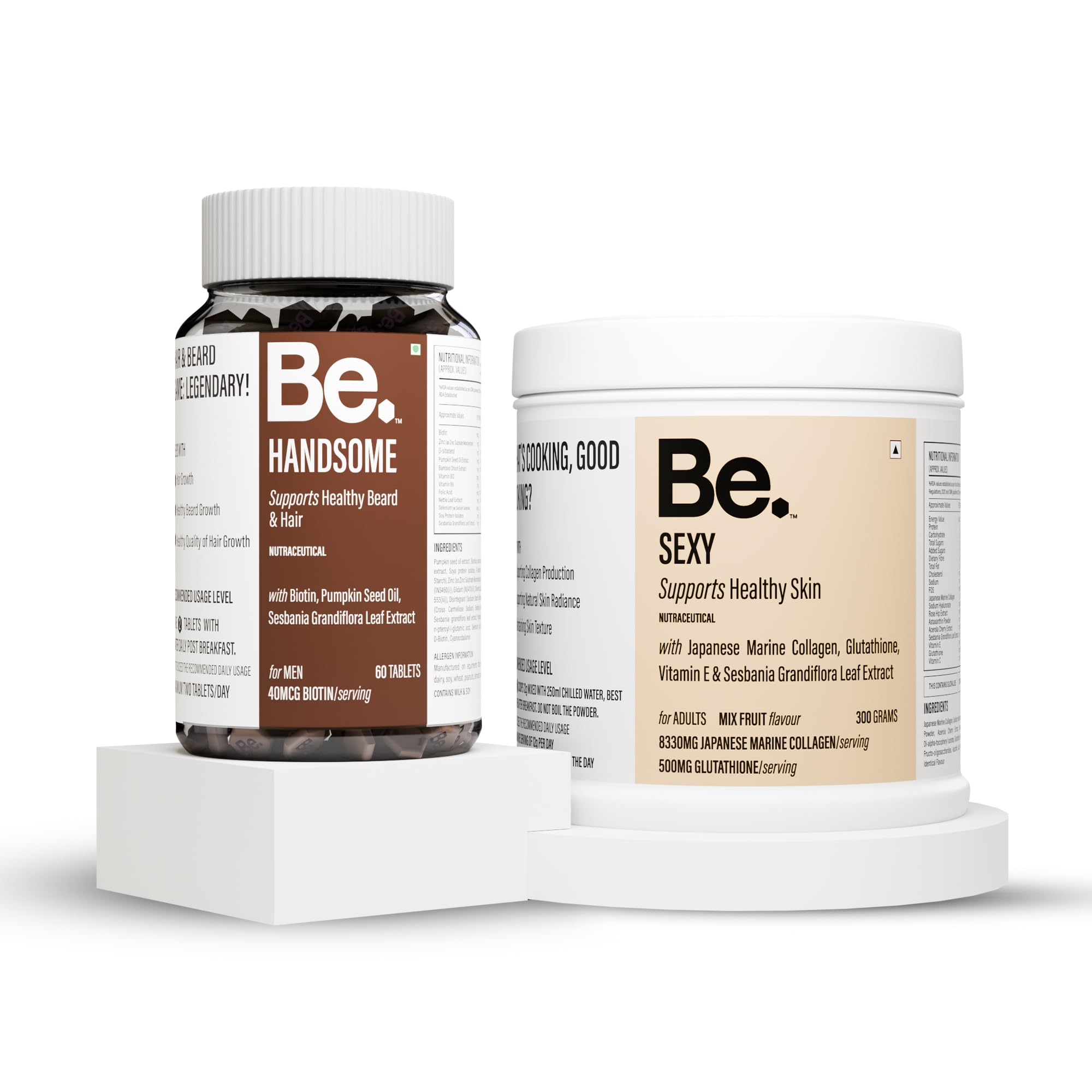 Be Fierce Combo for Him | Collagen & Biotin Supplement Bundle | Supports Radiant Skin, Hair & Beard Growth, Vitality & Confidence | Marine Collagen Powder + Biotin Tablets with Natural Extracts | (60 Capsules + 300g)-image-39