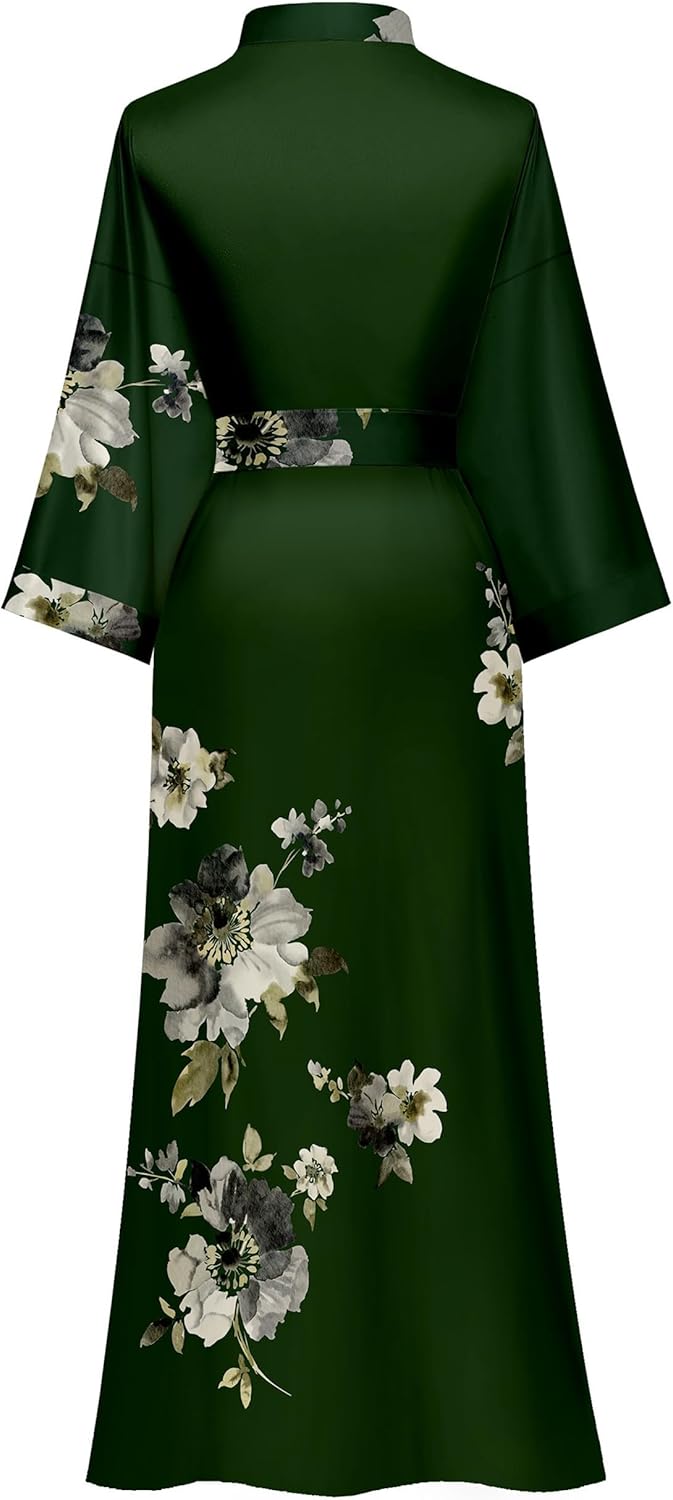 Women's Floral Long Kimono Robe Long Satin Robe Long Silk Robe Ladies Kimonos Silky Bathrobe Cover Up, One Size - Image 2