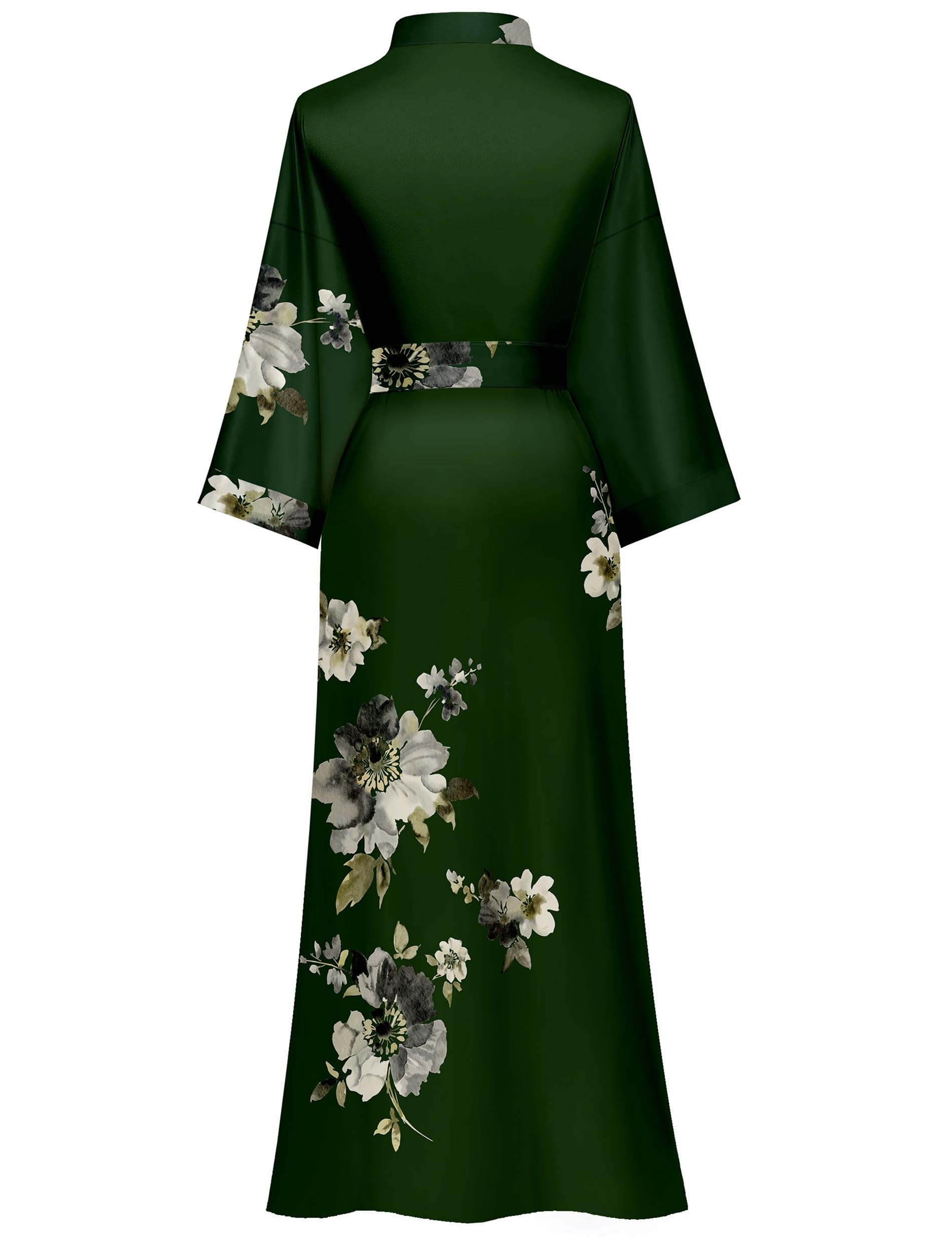 Kihnop Women's Floral Long Kimono Robe Long Satin Robe Long Silk Robe Ladies Kimonos Silky Bathrobe Cover Up, One Size: One Size Dark Green