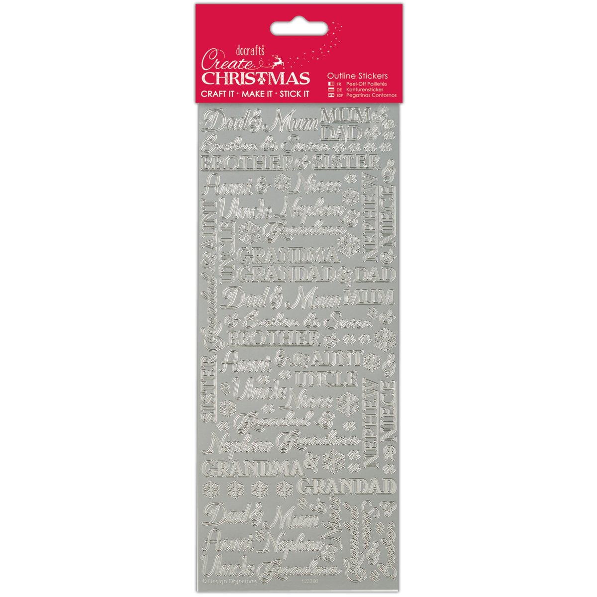 Create Christmas Outline Stickers Traditional Christmas Relations, Silver, Single Sheet, Christmas Stickers for Kids and Adults, Ideal Labels for Card Making, Craft Projects and Scrapbook Stickers