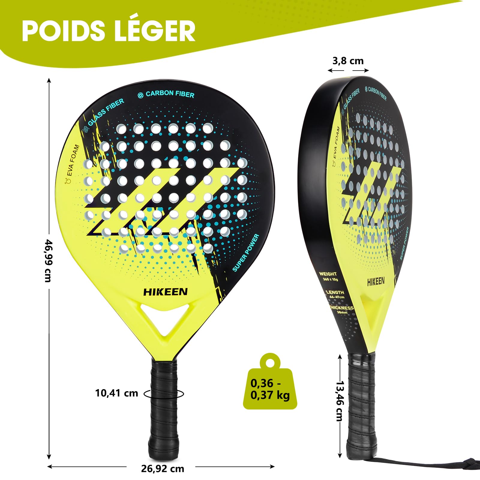 BOOSTEADY Raquette de Padel Adultes, Raquette de Tennis en Fibre de Verre de Carbone avec Balles de Tennis, Raquette de Paddle Pickleball pour Adolescents Débutants Avancés