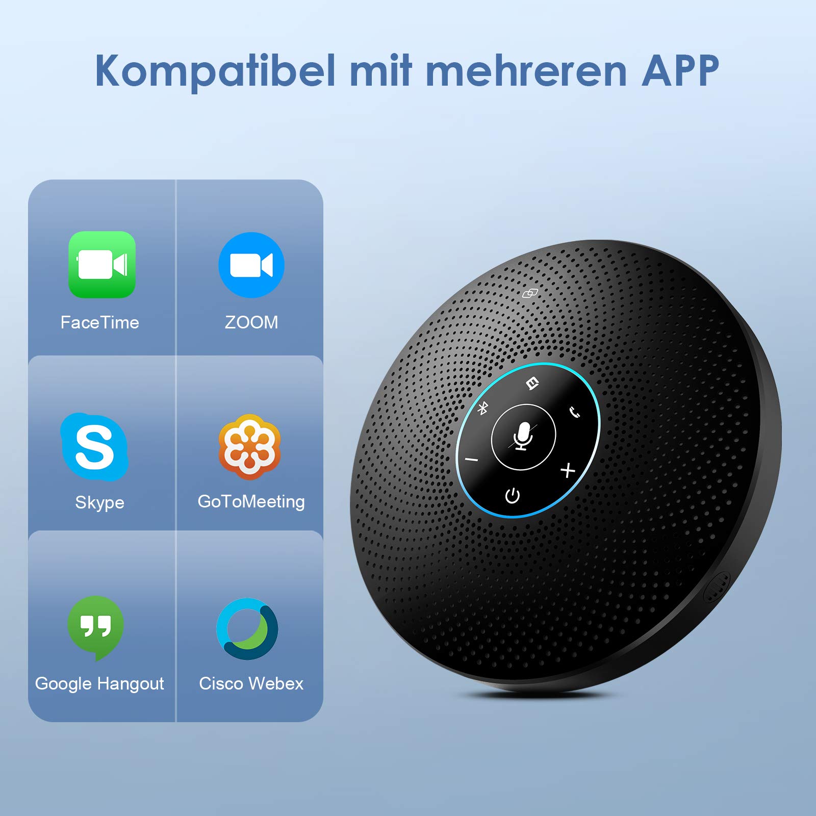 eMeet Bluetooth Konferenzlautsprecher - M2 Max USB Freisprecheinrichtung für 10-15 Personen, Speakerphone, PC Konferenzmikrofon mit AUX, Dongle, Vollduplex Anruf,Pulg and Play, für Skype, Zoom usw.
