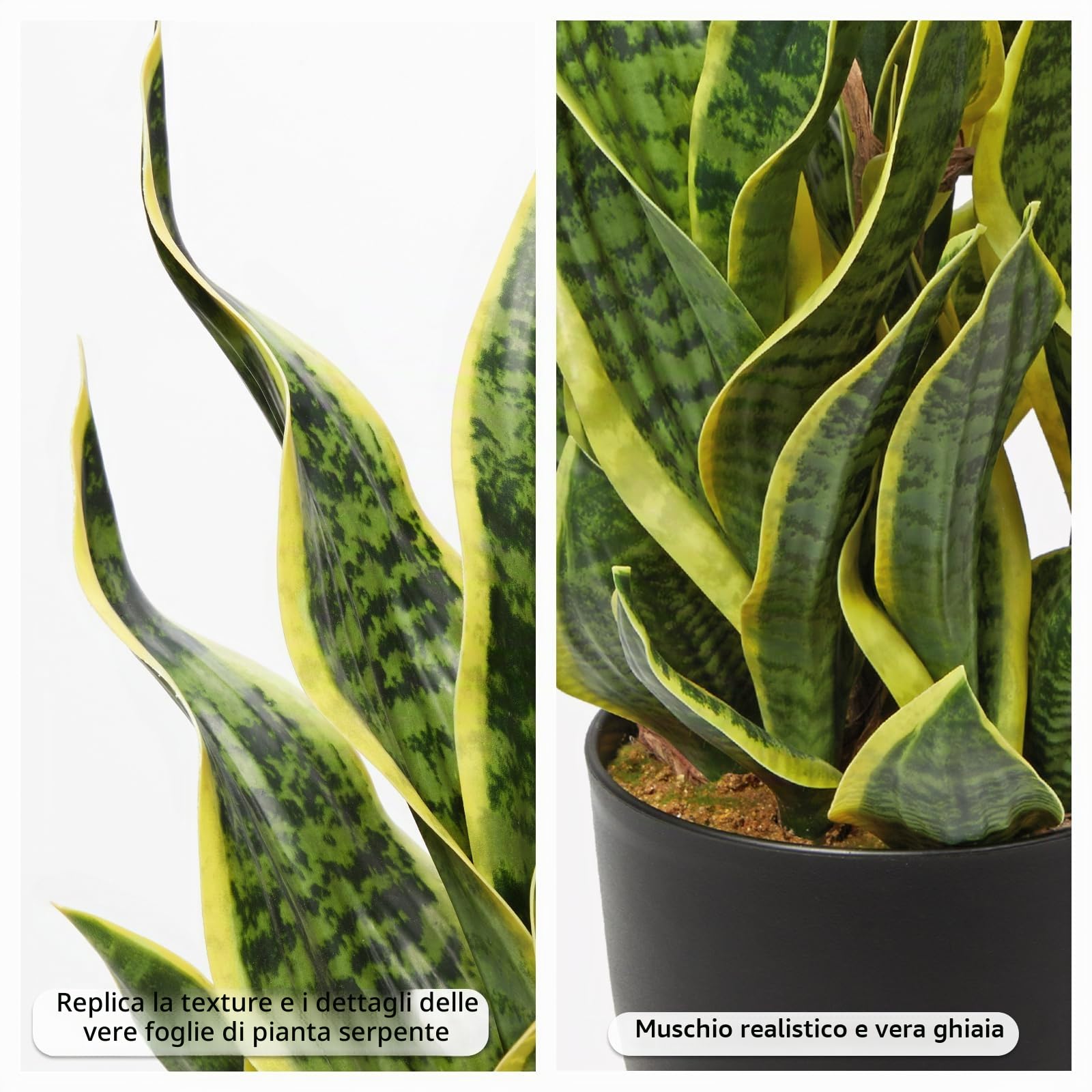 Grande pianta artificiale di serpente 83,8 cm di altezza in vaso nero pianta artificiale serpente pianta artificiale in vaso dorato piante da appartamento per interni per casa, soggiorno