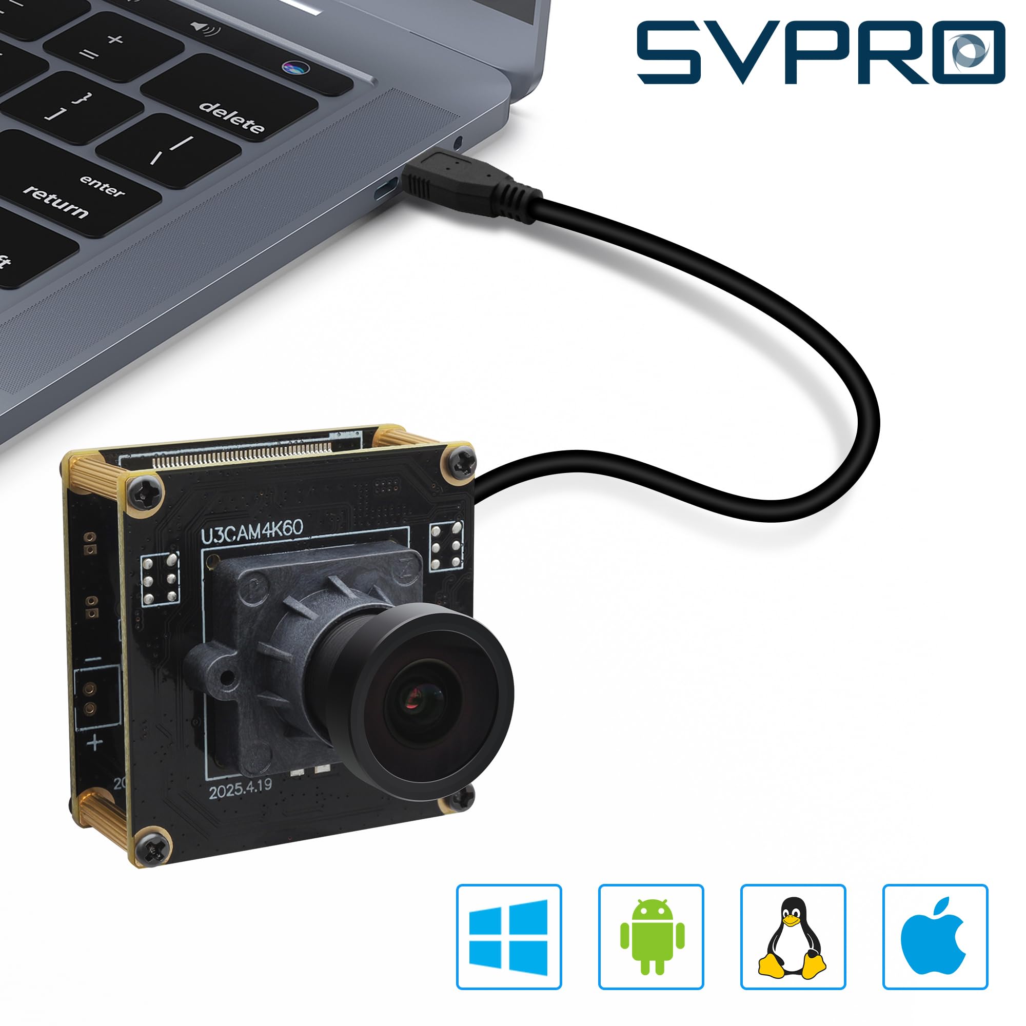 SVPRO Caméra USB 3.0 4K 60pfs, IMX678 haute résolution avec objectif M12, UVC caméra d'ordinateur Plug and Play pour Windows, Linux, MacOS, Android (L39 -M12 (FOV 120°))