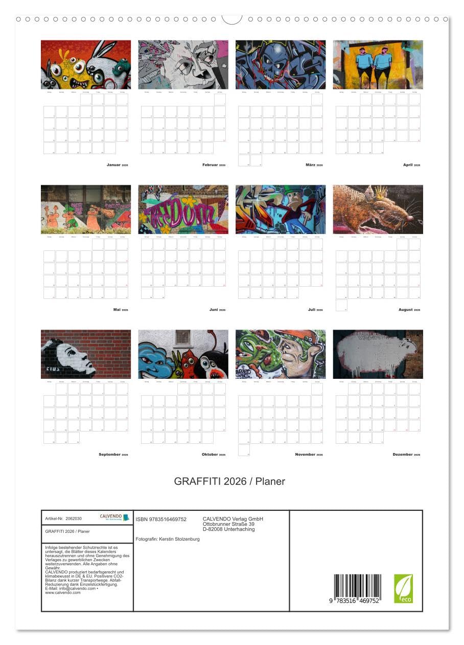 GRAFFITI 2026 / Planer (hochwertiger Premium Wandkalender 2026 DIN A2 hoch), Kunstdruck in Hochglanz