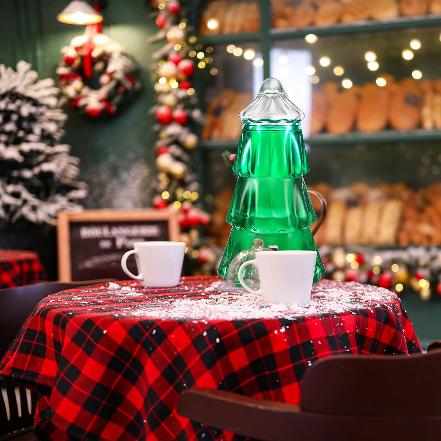 1 Pcs Christmas Tree Drink Dispensers for Parties 1.3 Gallon Large Christmas Drink Fountain Clear Glass Pitcher with Spout for Hot Cider Lemonade Juice Champagne