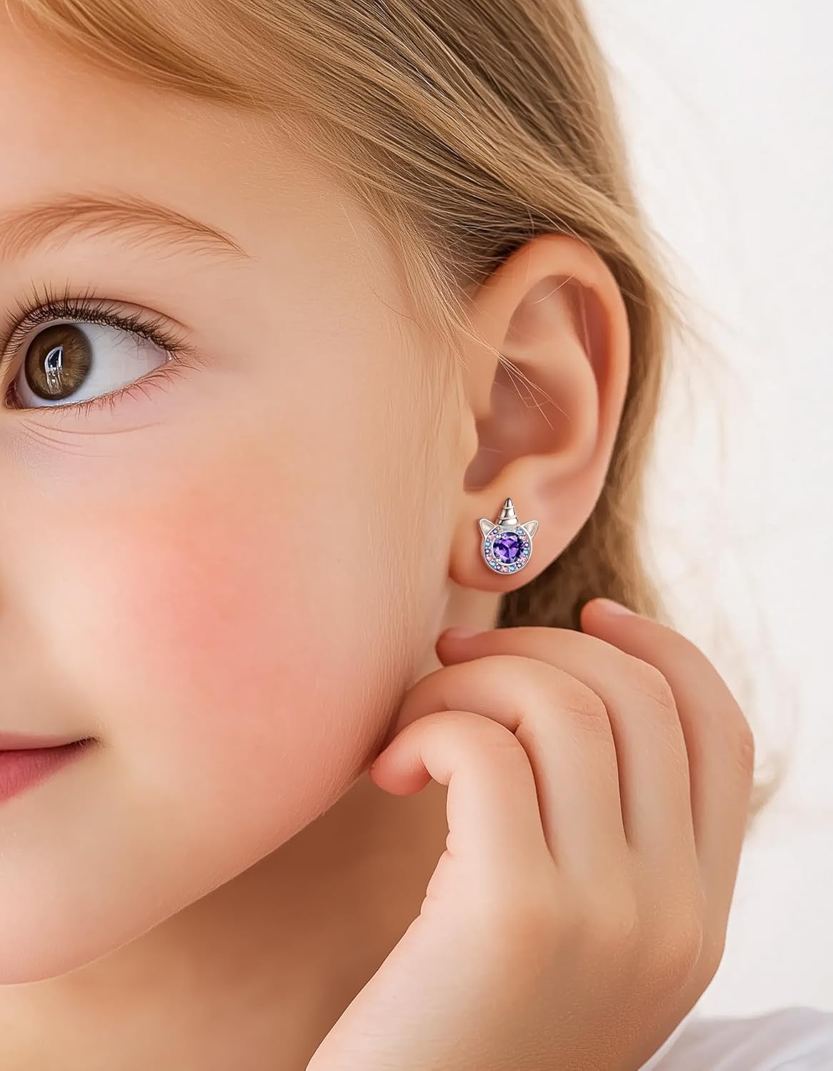 Birthstone Earrings for Girls, 925 Sterling Silver Stud Earrings for Women, Unicorn Gifts for Girls, Cubic Zirconia Studs Earrings, Unicorn Birthday Christmas Gifts for Teens Women - Image 3