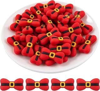 Lovymi 6PCS Red Christmas Bow Silicone Focal Beads for Keychain Making