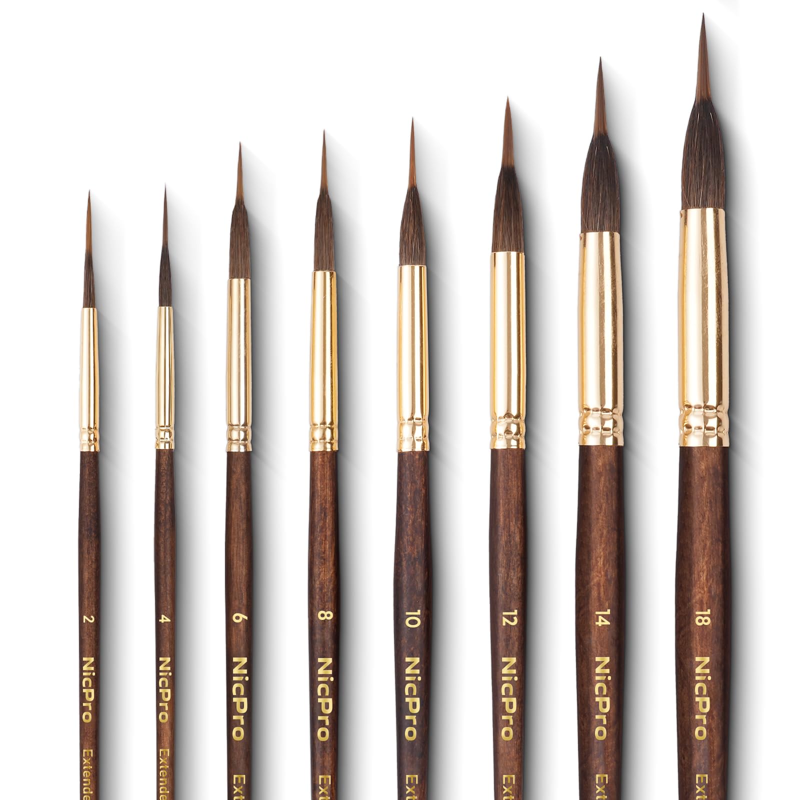 Nicpro 8 pennelli acquerello professionali, pennelli per dipingere, set pennelli pittura in martora con punta sintetica extra lunga per dettagli fini- Pittura con acquerello acrilico guazzo inchiostro