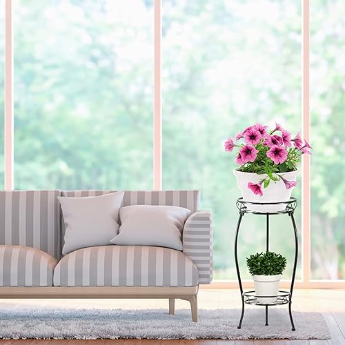 Miniatura 8 de BOALORD Soportes de flores para plantas al aire libre, soporte alto para plantas de interior, múltiples niveles, soporte de esquina negro resistente