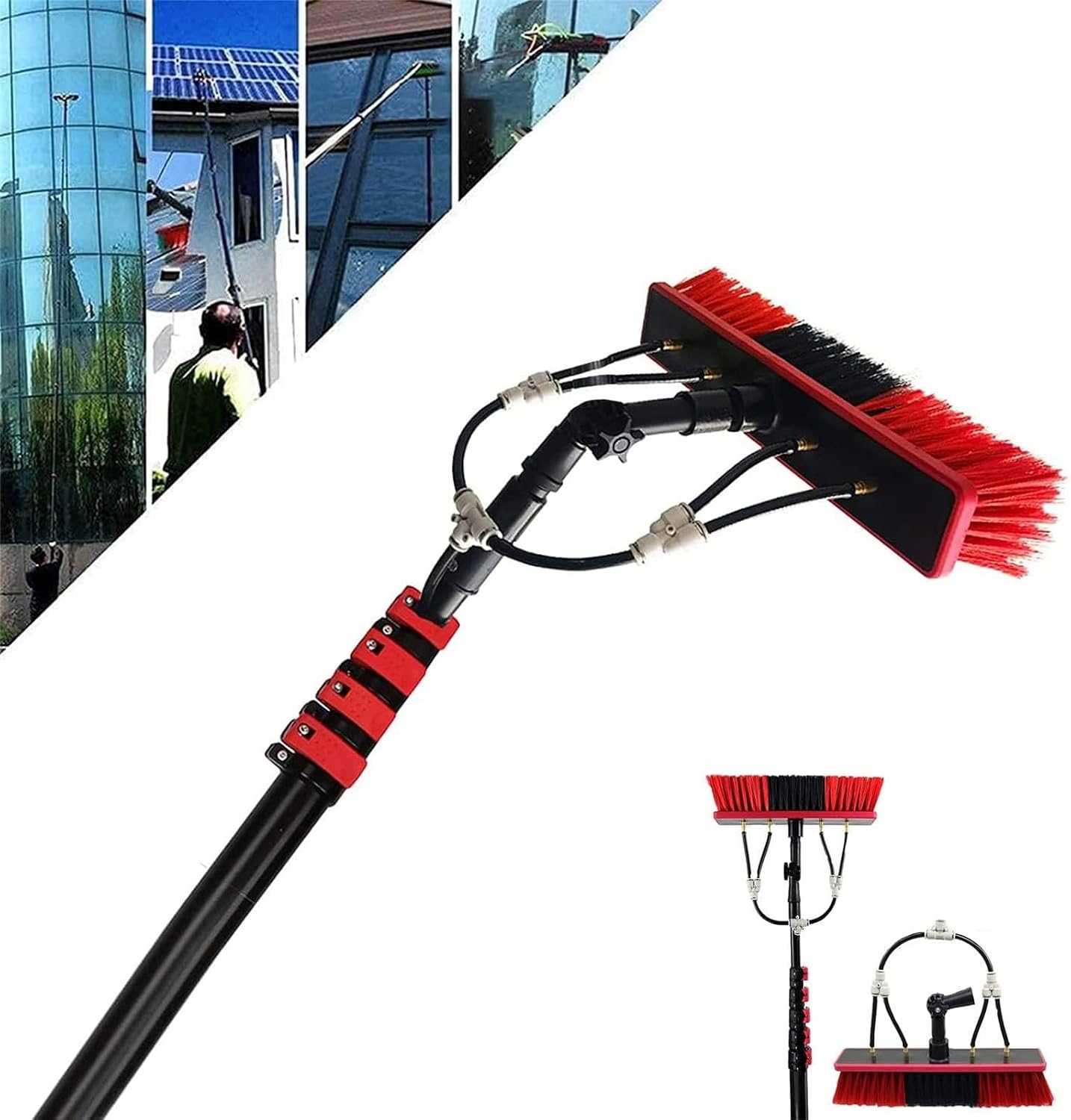 Professional Window Cleaner Kit with 12FT Telescopic Pole 30cm Brush Head - Ideal for Home Car and Solar Panel Cleaning - Efficient Glass Cleaning Tool Set