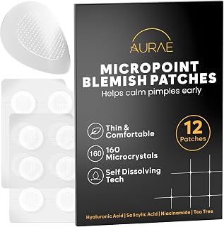 AURAE Microdart Pimple Patch for Early Stage pimples, Salicylic Acid Pimple Patches Microdart Technology, Pimple Spot Care with Niacinamide, Salicylic & Hyaluronic Acid (12 Count)