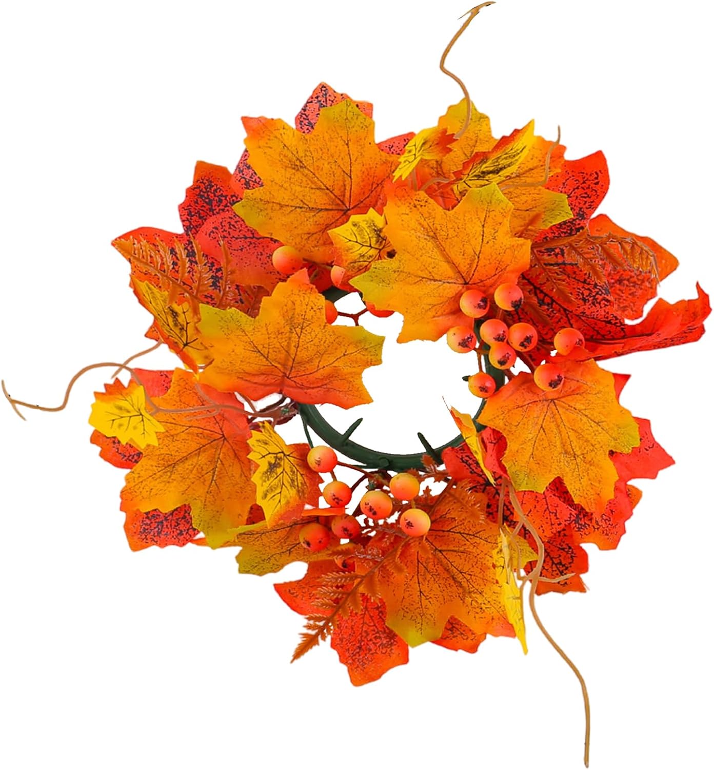 Thanksgiving Candle Rings Wreath Pillar Candle Holder Fall Artificial Maple Leaf Berries Harvest Small Wreaths Candle Garland for Thanksgiving Party Centerpiece Table Door Decoration Supplies