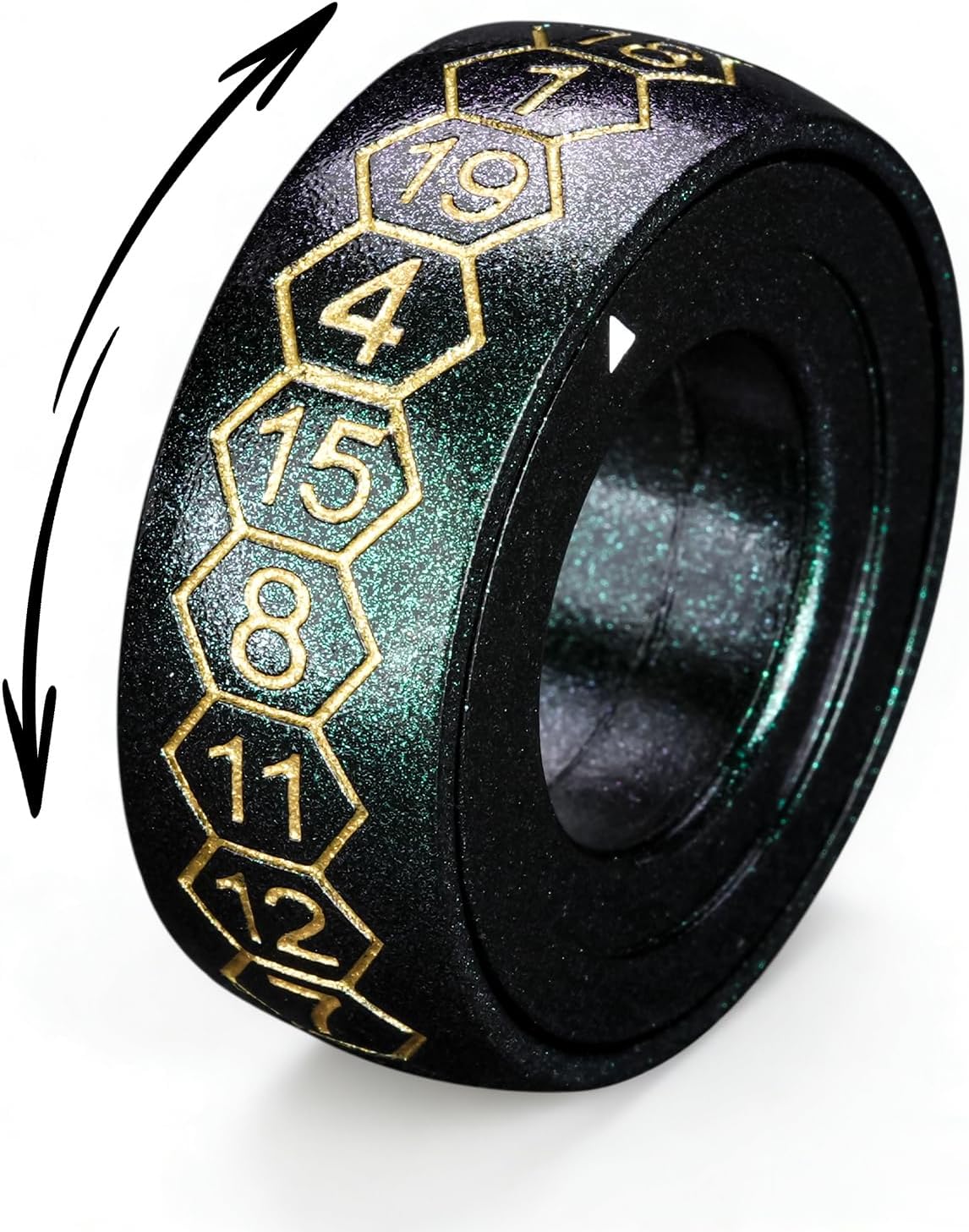 DND Green Metal Spinner Ring,Fidget Dice Accessory for Stress Relief | Anxiety Stainless Steel Ring for Adults Women Men Teens,Perfect for Waiting Work Study Gift